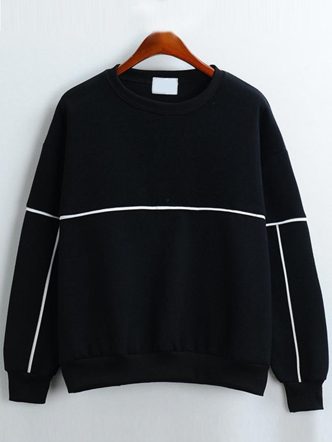 Romwe Round Neck Loose Black Sweatshirt