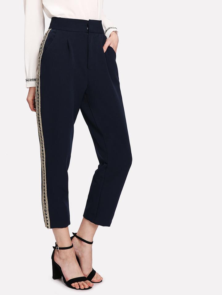 Romwe Crochet Tape High Waist Crop Pants