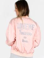 Romwe Cheeky Satin Bomber Jacket Blush