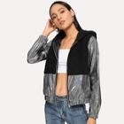 Romwe Cut And Sew Panel Hooded Jacket
