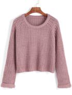 Romwe Round Neck Loose Pink Sweater