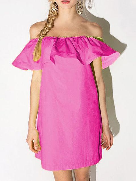 Romwe Off The Shoulder Ruffle Rose Red Dress