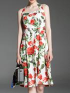 Romwe Multicolor Halter Backless Rose Print Dress