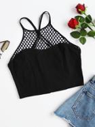 Romwe Fishnet Insert Criss Cross Back Double Strappy Top