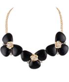 Romwe Black Gemstone Gold Flower Chain Necklace