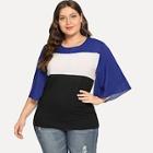 Romwe Plus Color-block Bell Sleeve Blouse