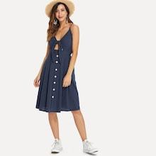 Romwe Single Breasted Knot Front Cami Dress