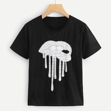Romwe Lip & Letter Print Tee