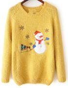 Romwe Snowman Pattern Knit Yellow Sweater