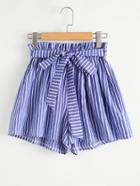 Romwe Vertical Striped Frill Waist Self Tie Shorts