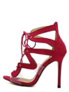 Romwe Red Peep Toe Lace-up Stiletto Sandals