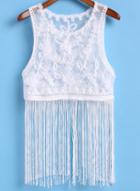 Romwe With Tassel Embroidered White Tank Top