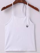 Romwe White Embroidery Halter Tank Top