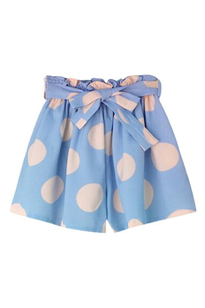 Romwe Polka Dots Prnt Self-tie Bowknot High-waisted Shorts