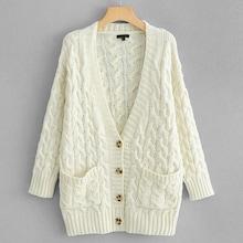 Romwe Dual Pocket Twisted Knit Coat