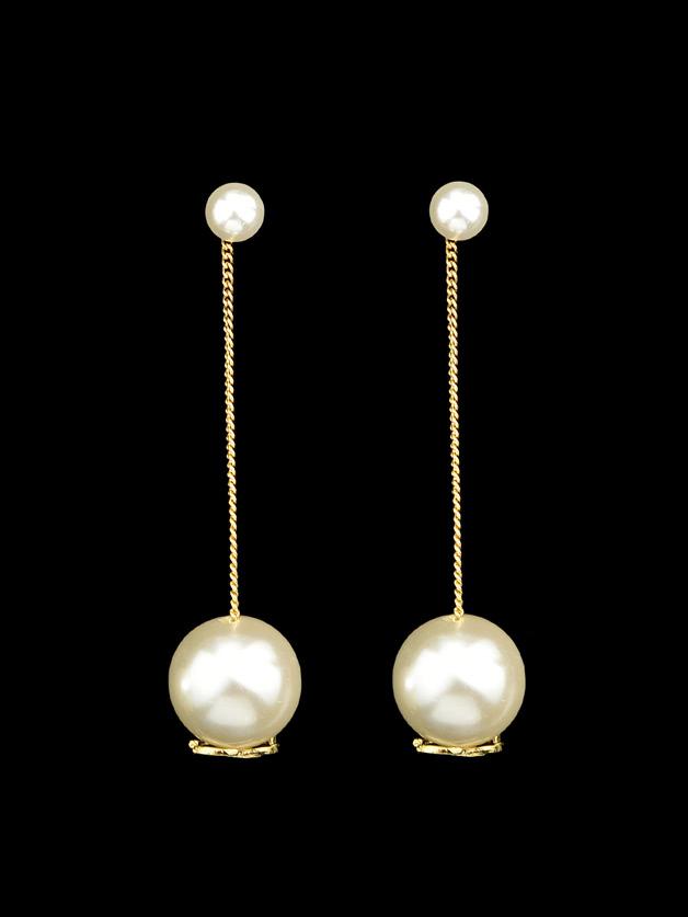 Romwe Gold Pearl Bridal Drop Earrings