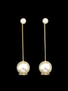Romwe Gold Pearl Bridal Drop Earrings
