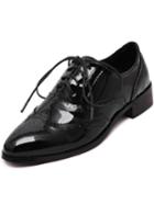 Romwe Black Pointed Toe Pierced Patent Leather Flats