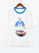 Romwe White Contrast Neck Cooking Print T-shirt