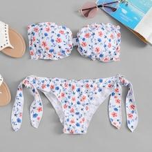 Romwe Random Calico Print Tie Side Bikini Set