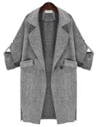 Romwe Grey Lapel Pockets Loose Coat