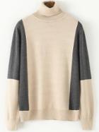 Romwe Turtleneck Color-block Jersey Sweater