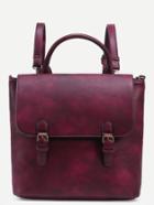 Romwe Burgundy Dual Buckled Strap Front Distressed Satchel Bag