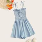 Romwe Frill Grommet Lace-up Shirred Cami Romper