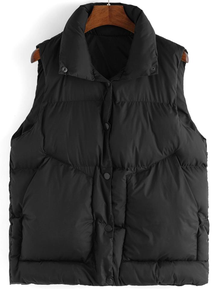 Romwe Lapel Buttons Pockets Black Vest