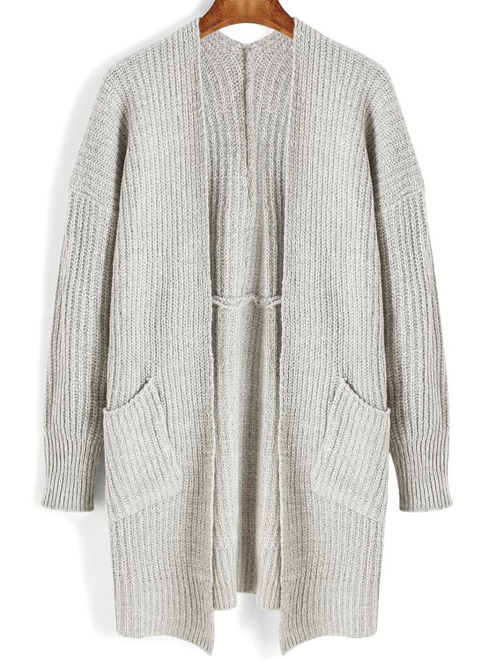 Romwe Pockets Long Sleeve Loose Cardigan