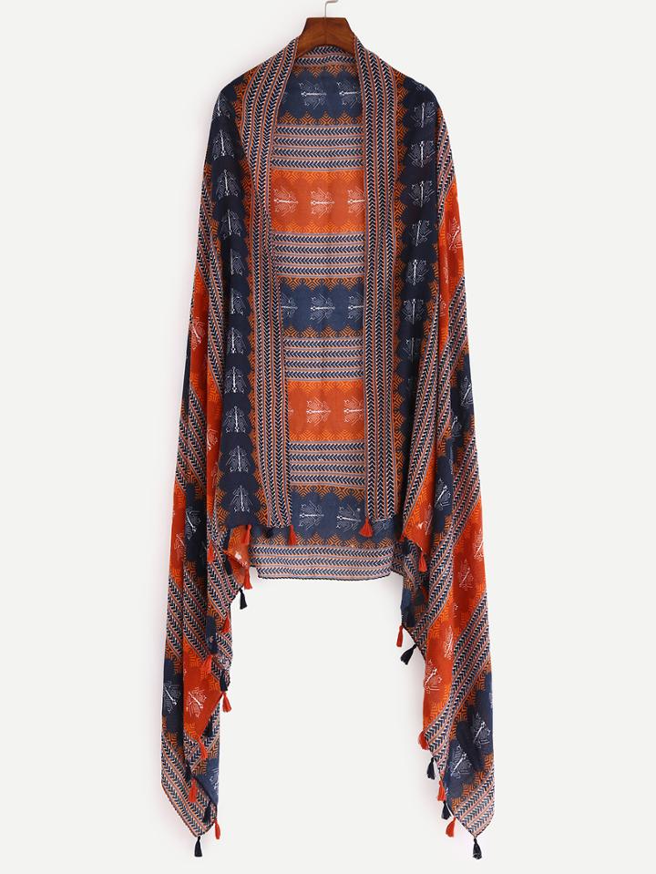 Romwe Multicolor Print Fringe Scarf
