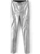 Romwe Silver Zipper Detail Seam Skinny Pu Pants
