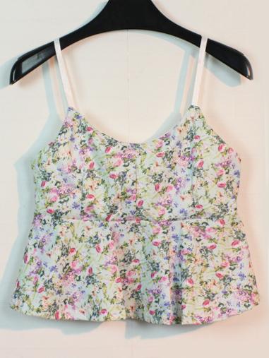 Romwe Green Spaghetti Strap Florals Ruffle Cami Top