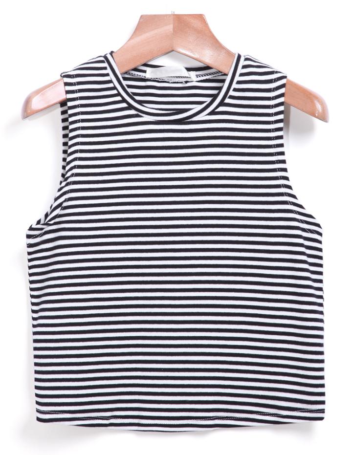 Romwe Round Neckstriped Slim Vest