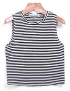 Romwe Round Neckstriped Slim Vest