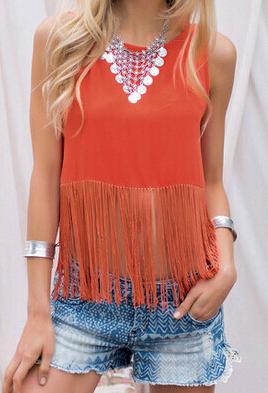 Romwe With Tassel Open Back T-shirt