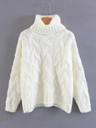 Romwe Turtle Neck Cable-knit Sweater