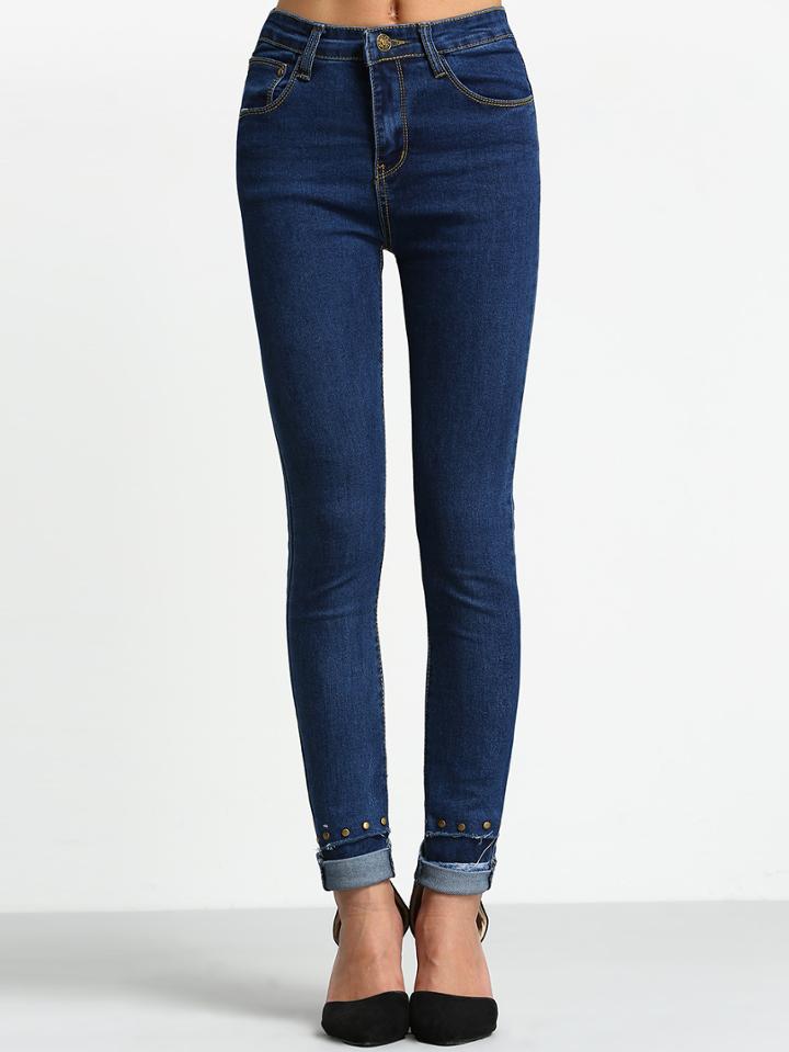 Romwe Studded Denim Skinny Pant