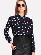 Romwe Pleated Front Polka Dot Blouse