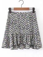 Romwe Ditsy Print Ruffle Hem Skirt