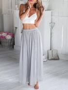 Romwe Deeep Plunge Neck Top With Pleated Skirt