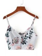 Romwe Floral Print Shirred Back Cami Top