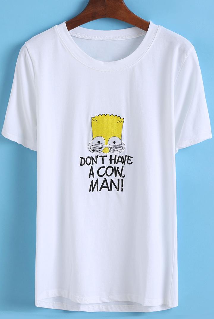 Romwe Simpson Print White T-shirt