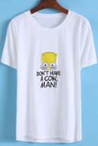 Romwe Simpson Print White T-shirt
