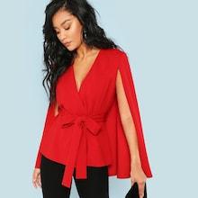Romwe Surplice Neck Tie Waist Cape Coat