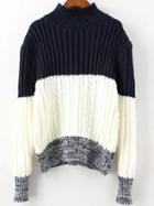 Romwe Polo Neck Color-block Sweater
