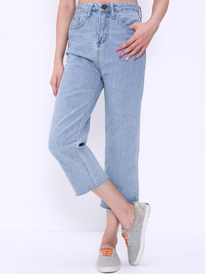 Romwe High Waist Frayed Denim Pant
