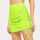 Romwe Drawstring Side Neon Green Skirt