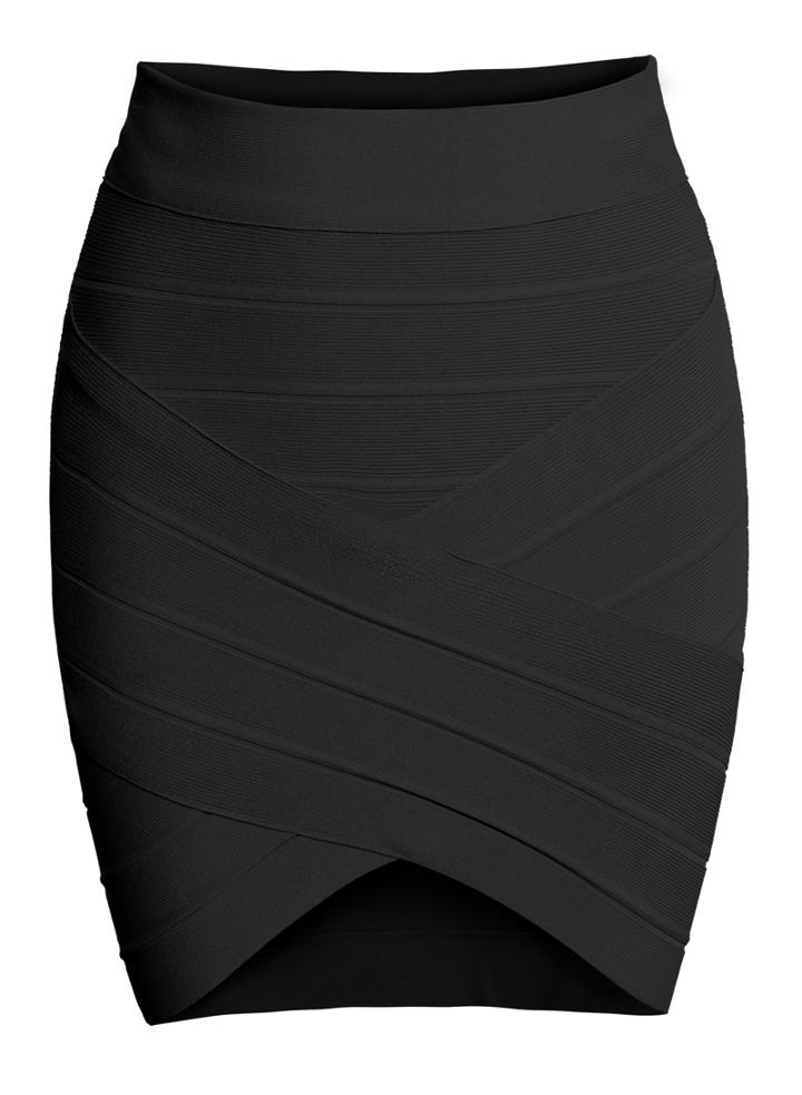 Romwe Irregular Hem Bodycon Black Skirt