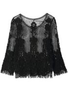 Romwe Black Lace Crochet Cropped Blouse